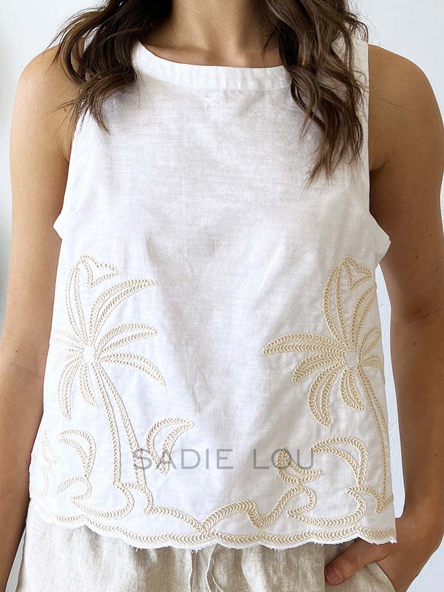 Little Lies / Embroidered Top - White