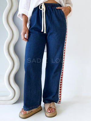 By Frankie / Dark Denim Heart Racer Pant