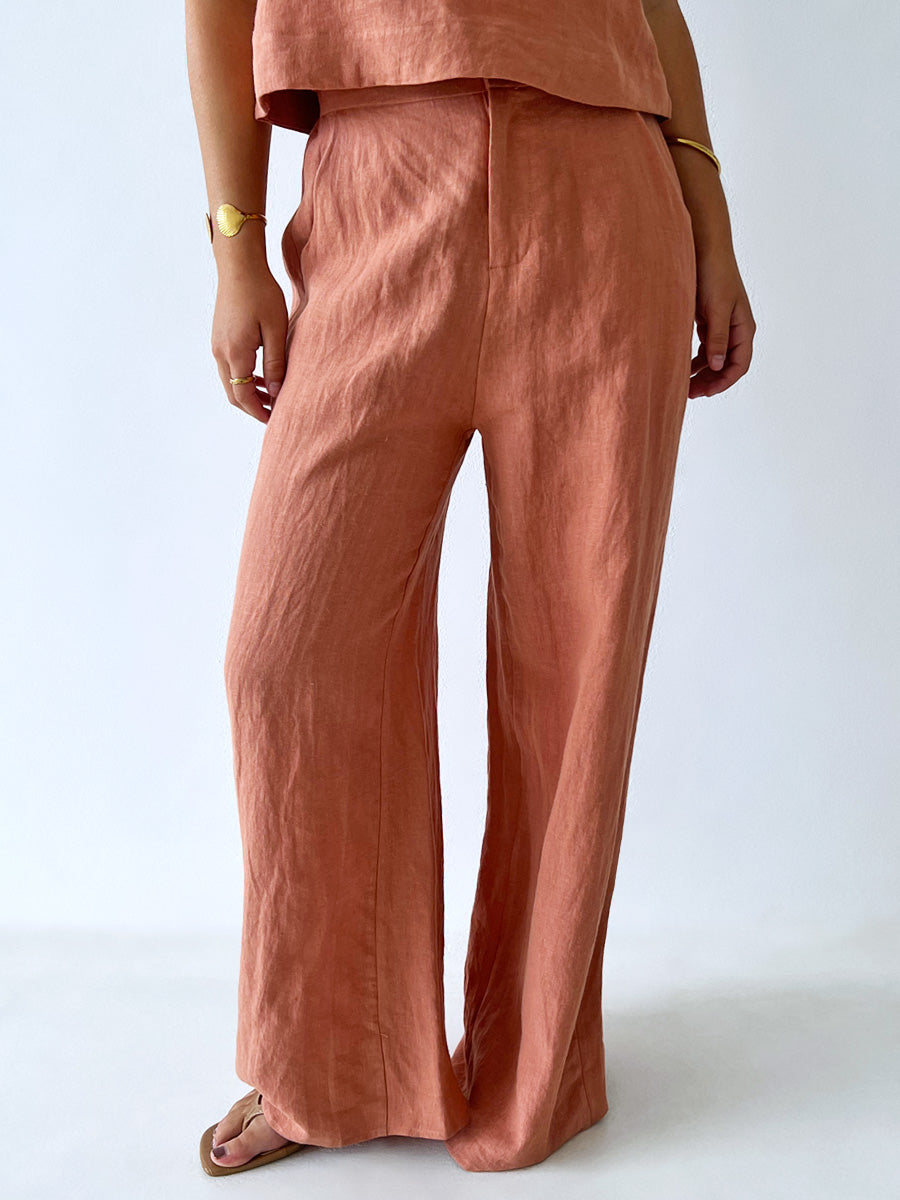 Little Lies / Della Linen Pant - Coral