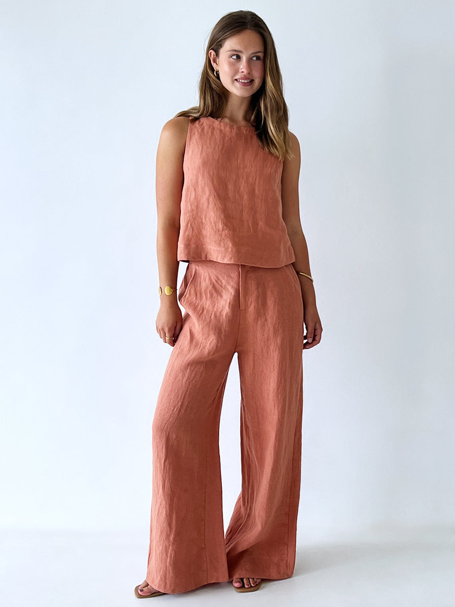Little Lies / Della Linen Pant - Coral