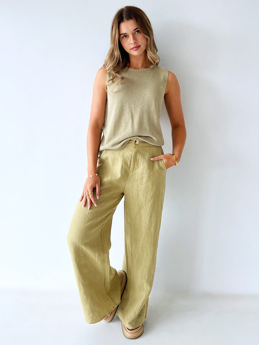 Little Lies / Della Linen Pant - Olive