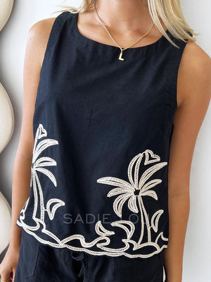 Little Lies / Embroidered Top - Black