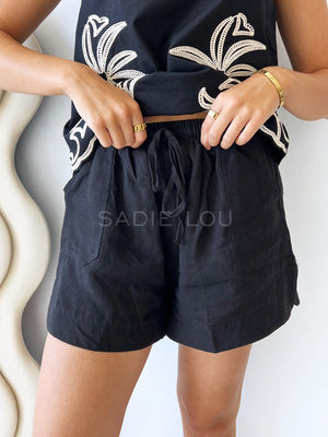Little Lies / Embroidered Top - Black