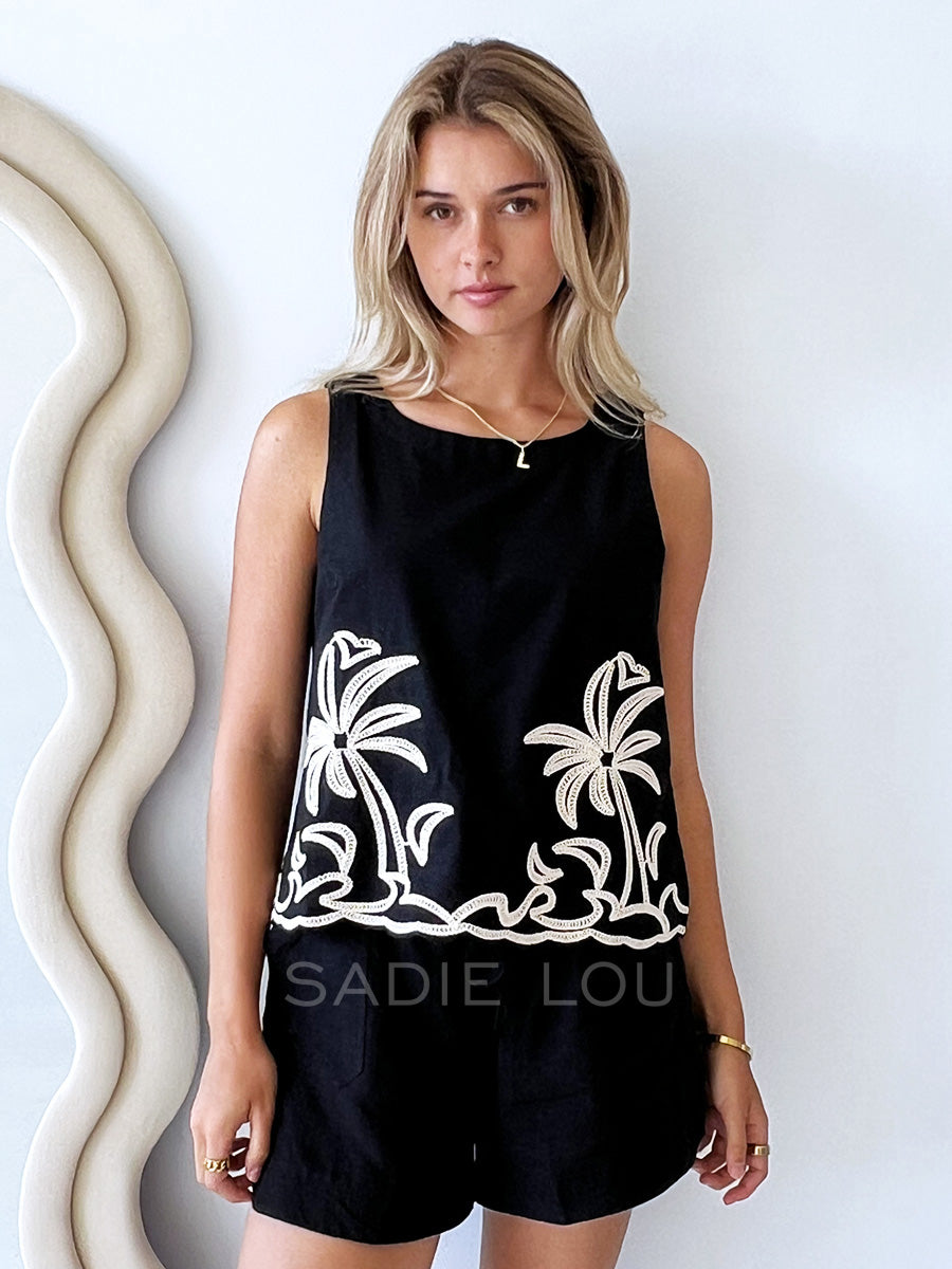 Little Lies / Embroidered Top - Black