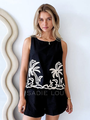 Little Lies / Embroidered Top - Black