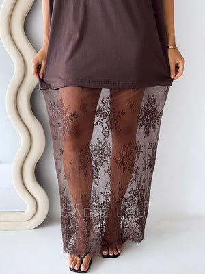 Milani Lace Tee Dress - Choc