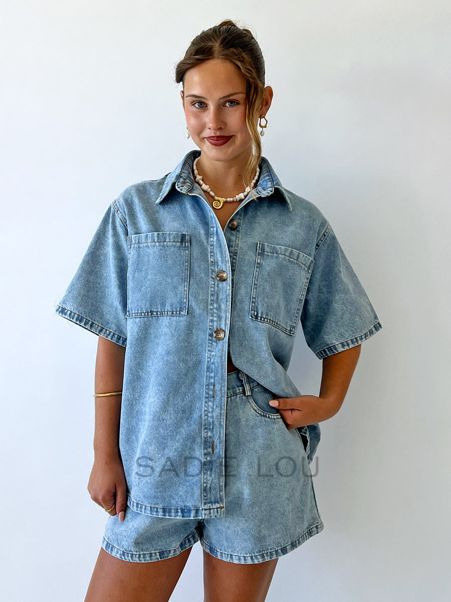 By Frankie / Remi Denim Set - Blue Acid Wash