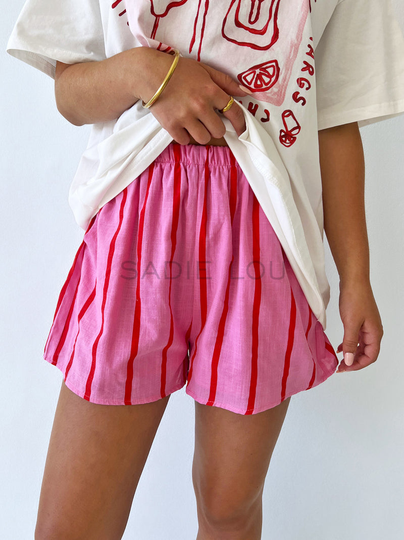 By Frankie / Sunny Days Shorts - Pink / Red Stripe