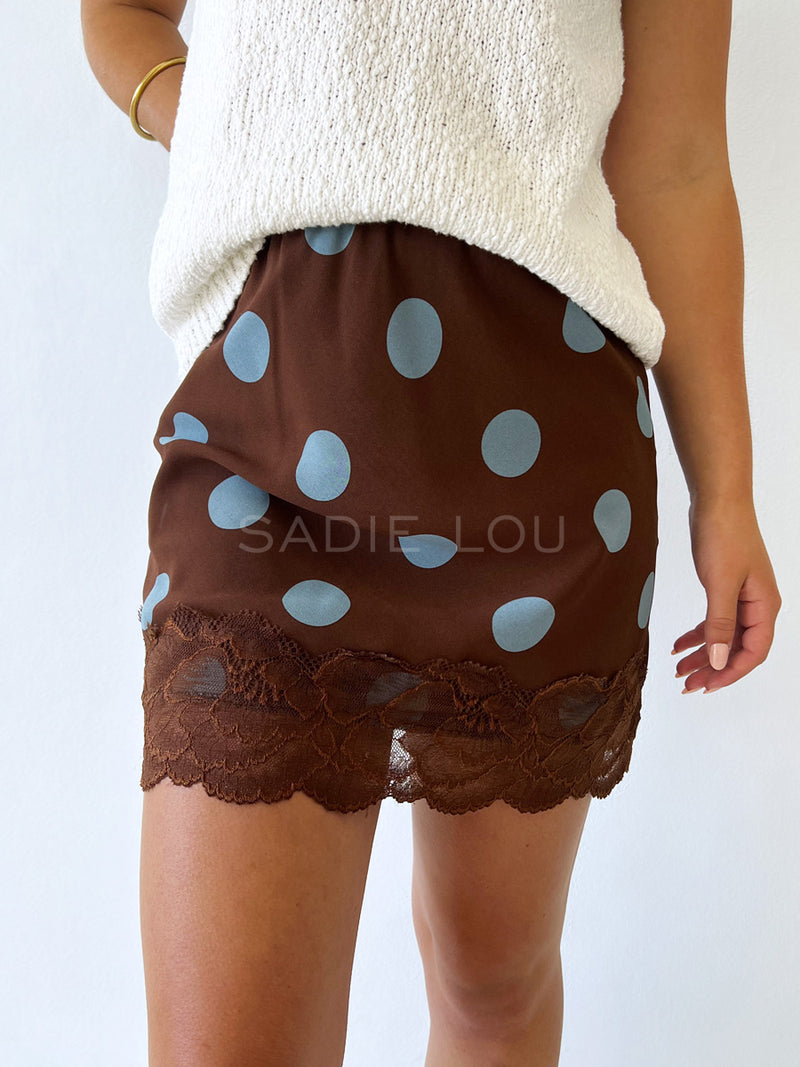 By Frankie / Lacey Polka Skirt - Choc / Blue