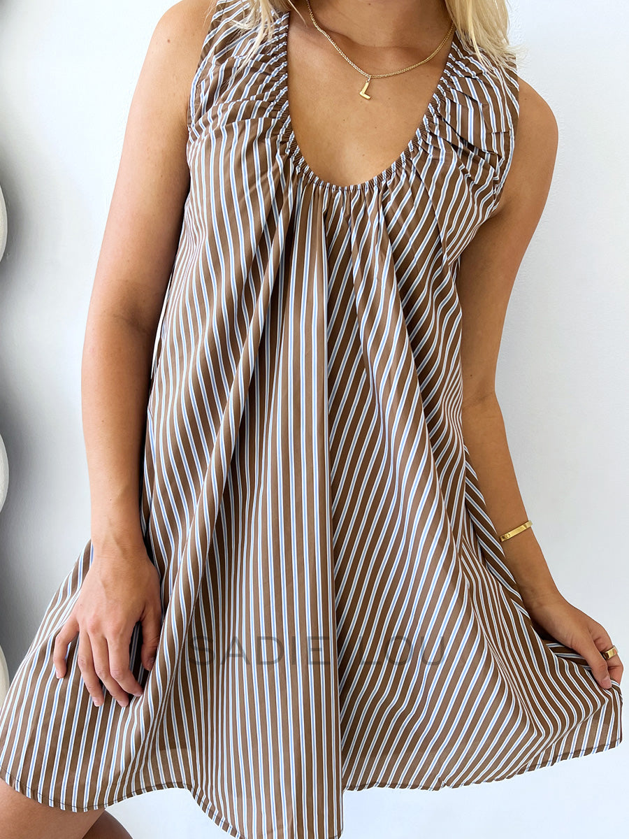 By Frankie / Missy Striped Sun Dress - Chocolate/Blue