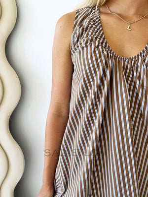 By Frankie / Missy Striped Sun Dress - Chocolate/Blue