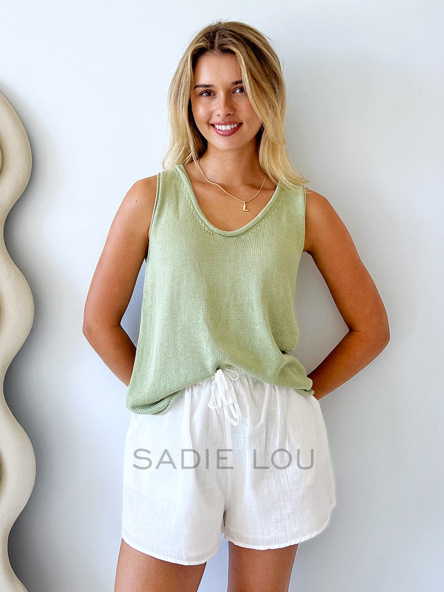 Little Lies / Scoop Neck Tank - Sage