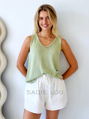 Little Lies / Scoop Neck Tank - Sage