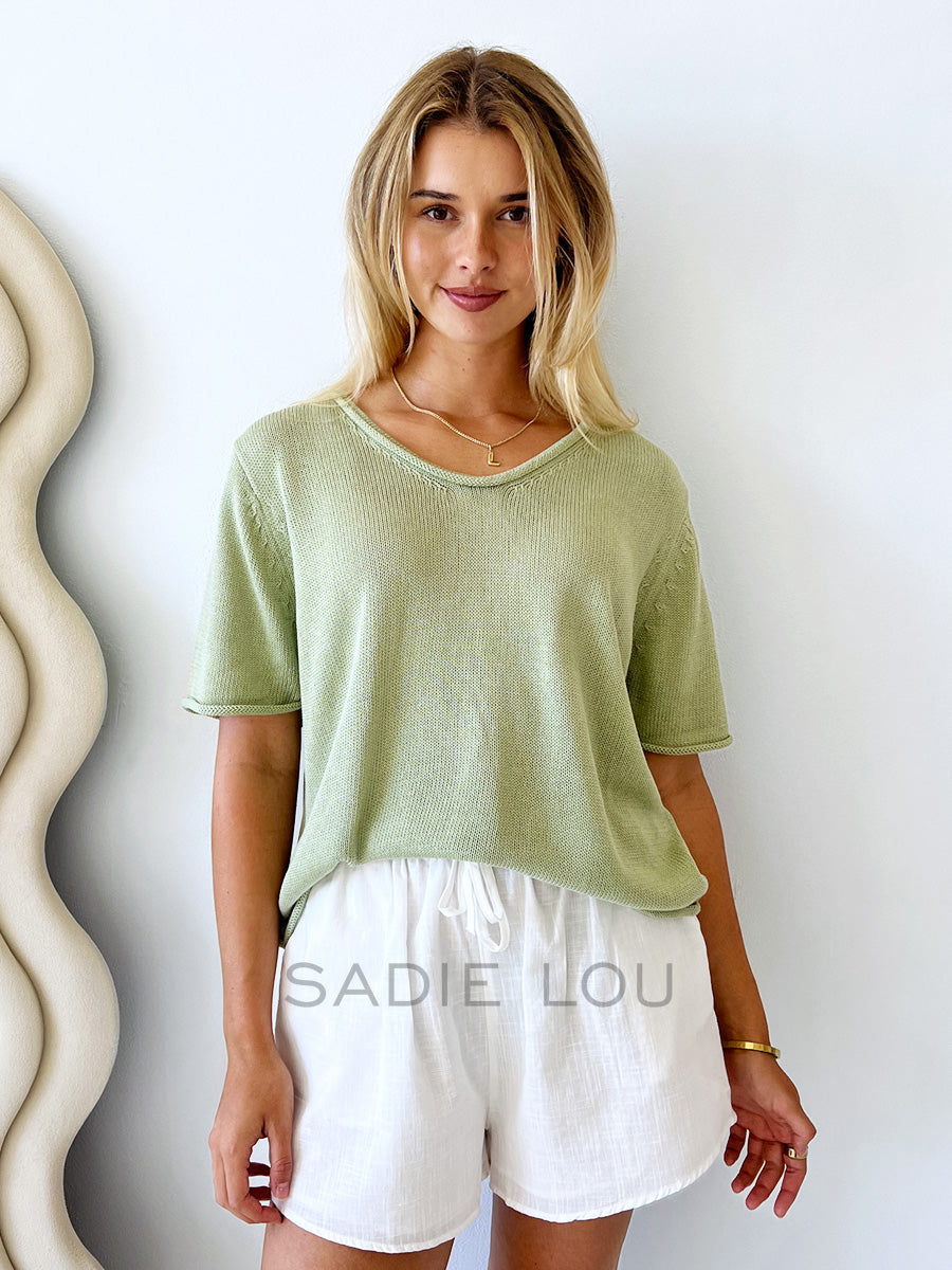 Little Lies / Scoop Neck Tee - Sage