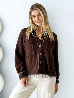 Waffle Knit Shacket - Chocolate