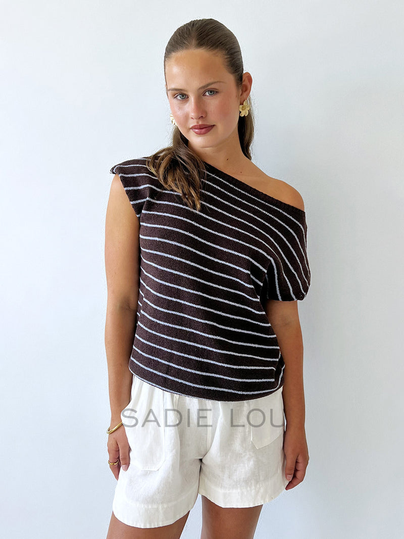 Asha knit Top - Choc/Blue Stripe