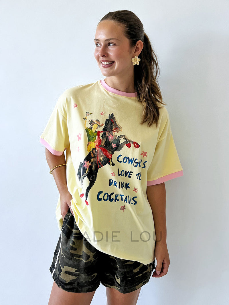 By Frankie / Cowgirls and Cocktails Tee - Yellow