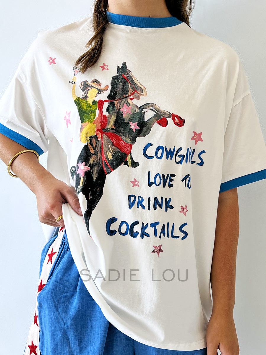 By Frankie / Cowgirls and Cocktails Tee - White