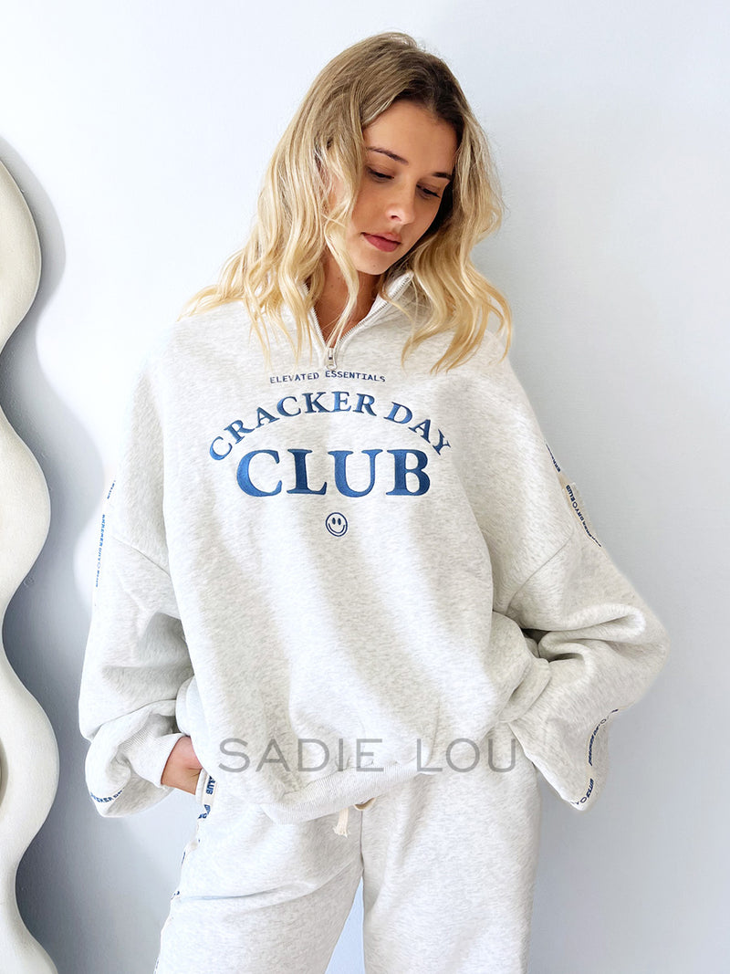 Cracker Day Club / Cloud Quarter Zip Sweater - Grey Marle