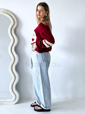 By Frankie / Varsity Knit Sweater - Wine