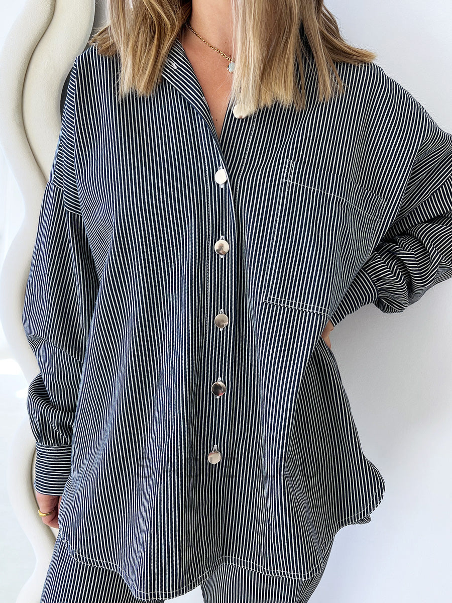 Cartel & Willow // Tamika Shirt - Stripe Denim