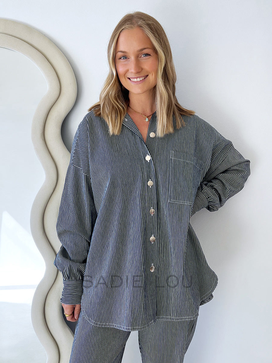 Cartel & Willow // Tamika Shirt - Stripe Denim