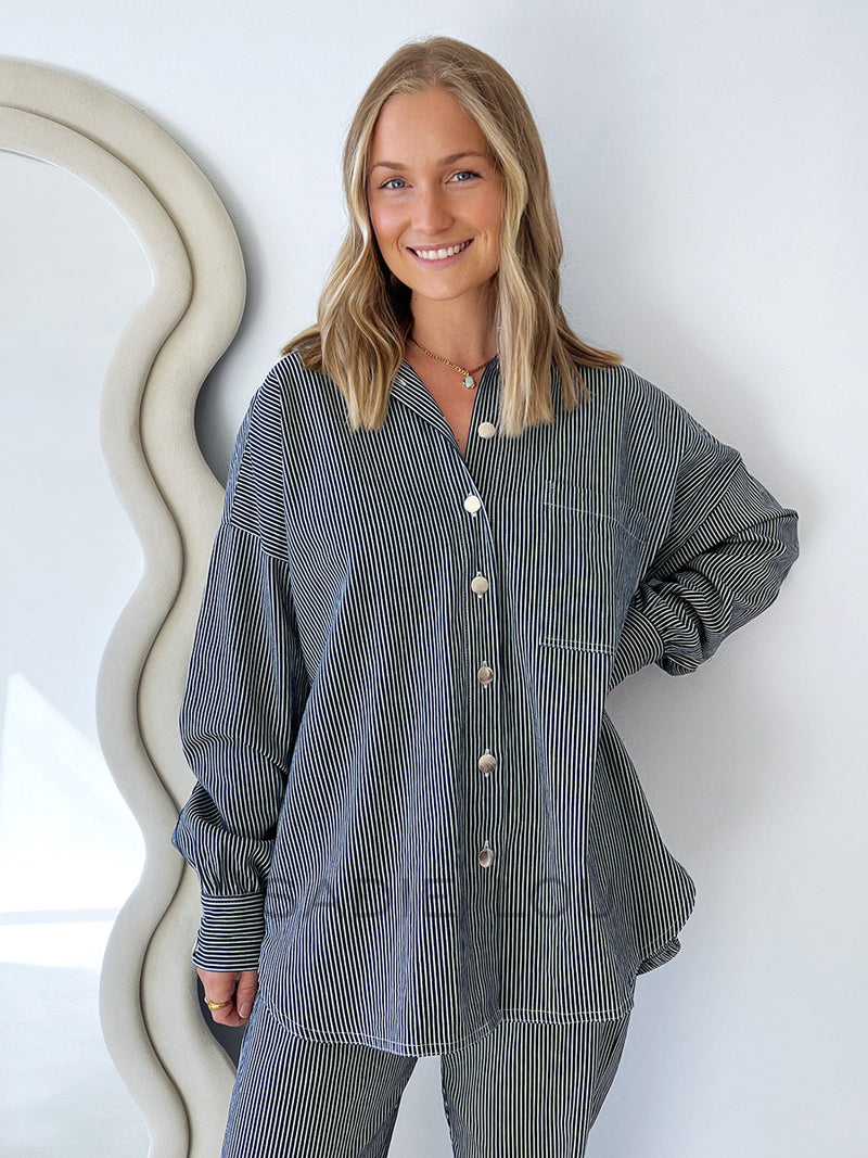 Cartel & Willow // Tamika Shirt - Stripe Denim