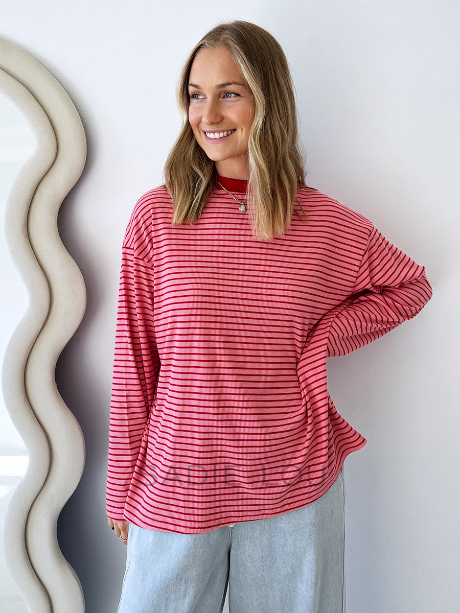 By Frankie / Mimi Stripe Top  - Pink/Red