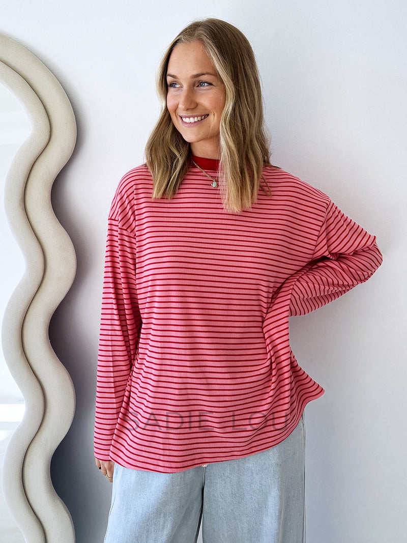 By Frankie / Mimi Stripe Top  - Pink/Red