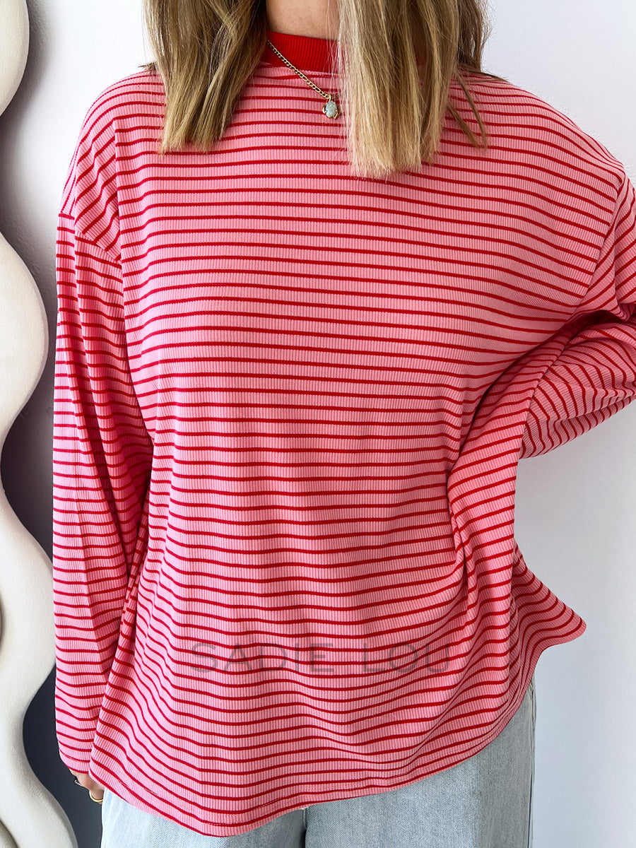 By Frankie / Mimi Stripe Top  - Pink/Red