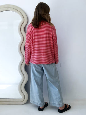 By Frankie / Mimi Stripe Top  - Pink/Red