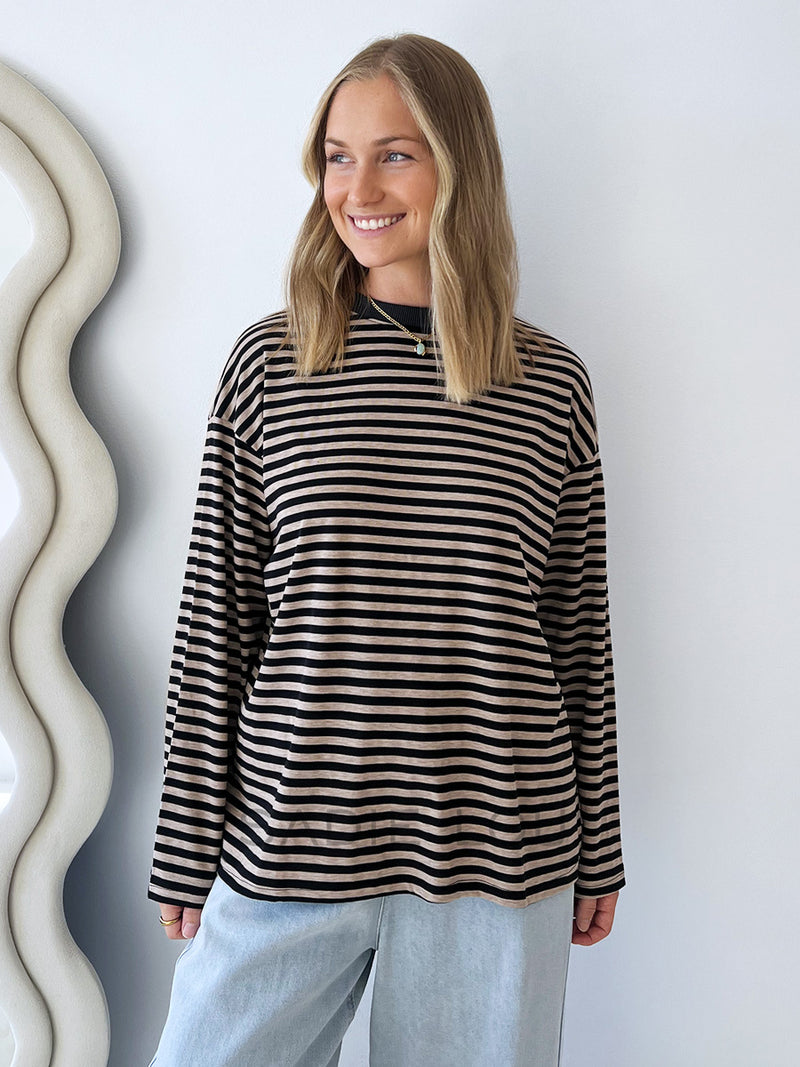 By Frankie / Mimi Stripe Top - Black/Oat