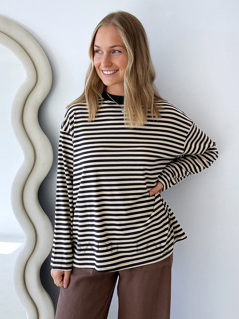 By Frankie / Mimi Stripe Top - Charcoal/Beige