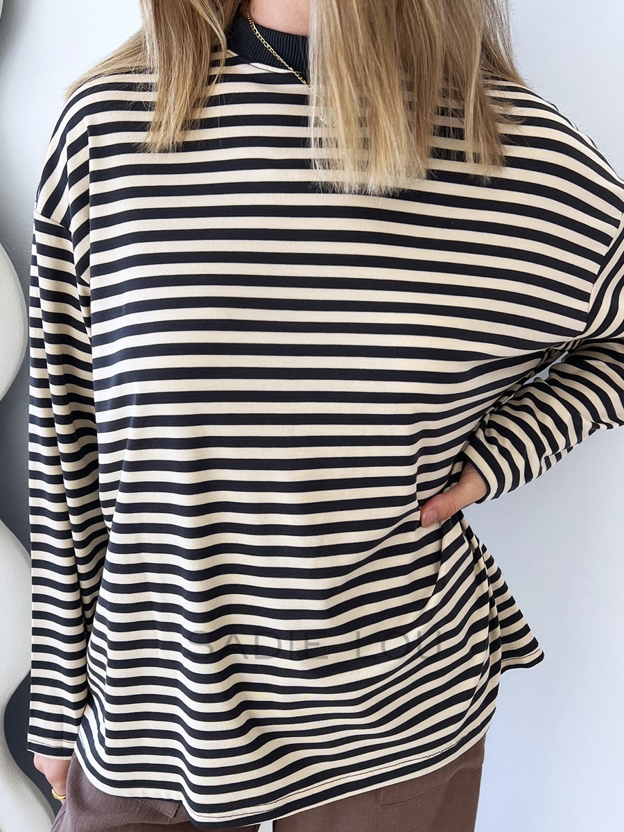 By Frankie / Mimi Stripe Top - Charcoal/Beige