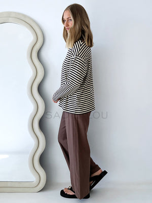 By Frankie / Mimi Stripe Top - Charcoal/Beige