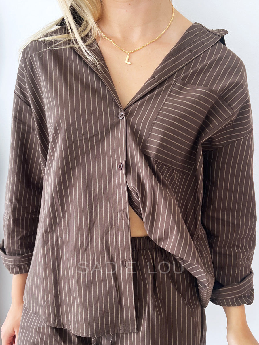 By Frankie / Benni Stripe Short Set - Chocolate