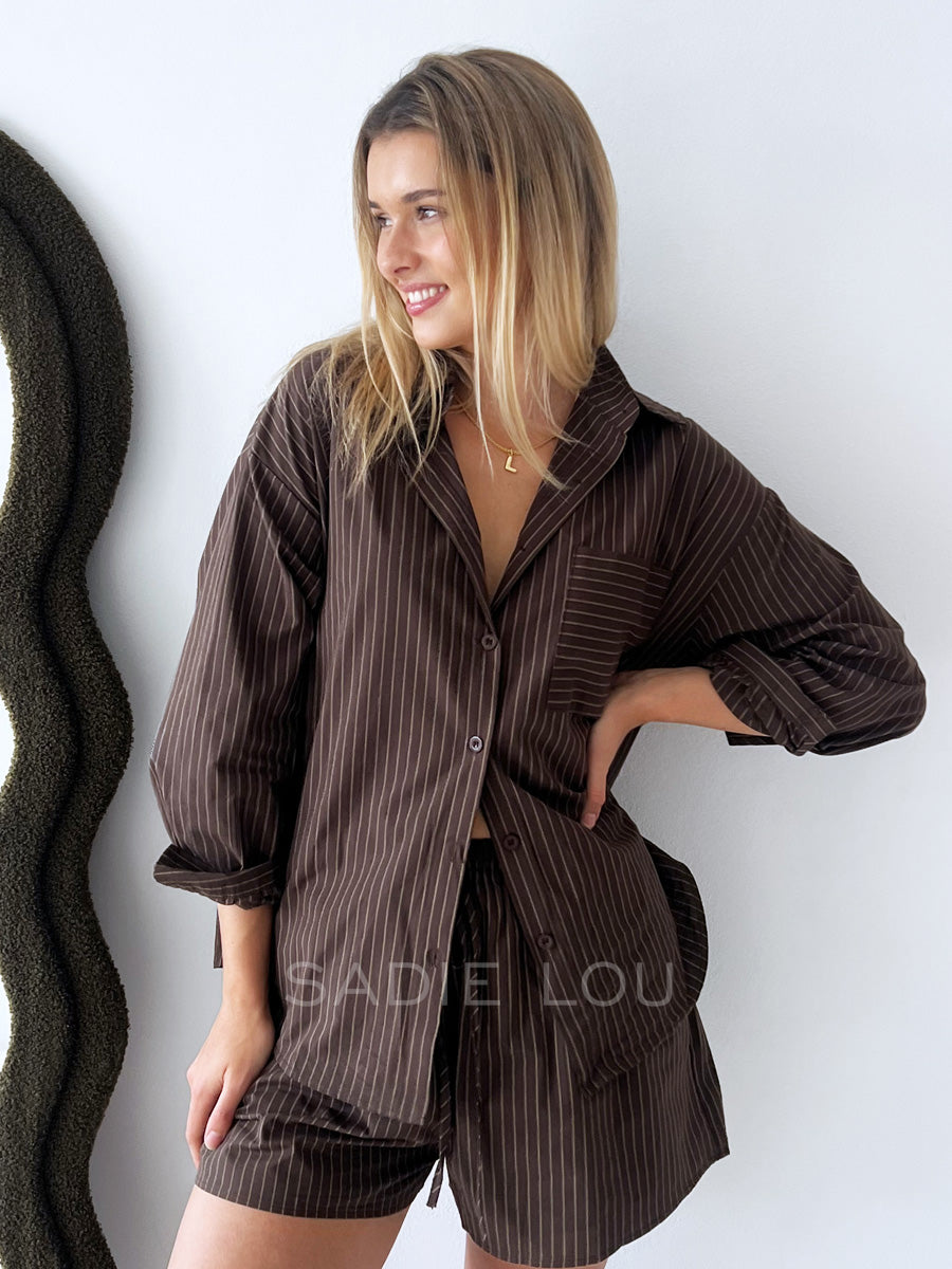 By Frankie / Benni Stripe Short Set - Chocolate