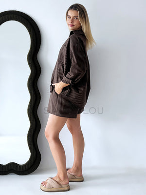 By Frankie / Benni Stripe Short Set - Chocolate