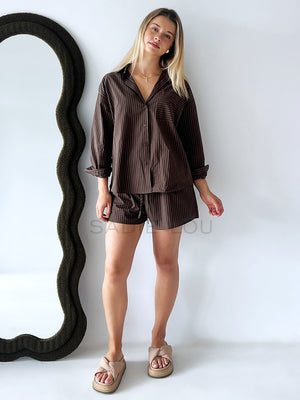 By Frankie / Benni Stripe Short Set - Chocolate