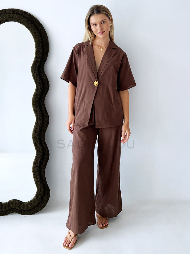 By Frankie / Mali Button Pant Set - Chocolate