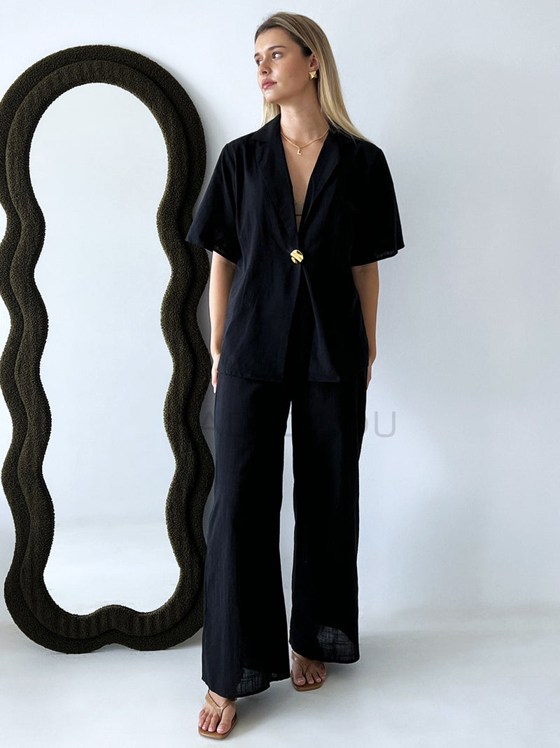 By Frankie / Mali Button Pant Set - Black