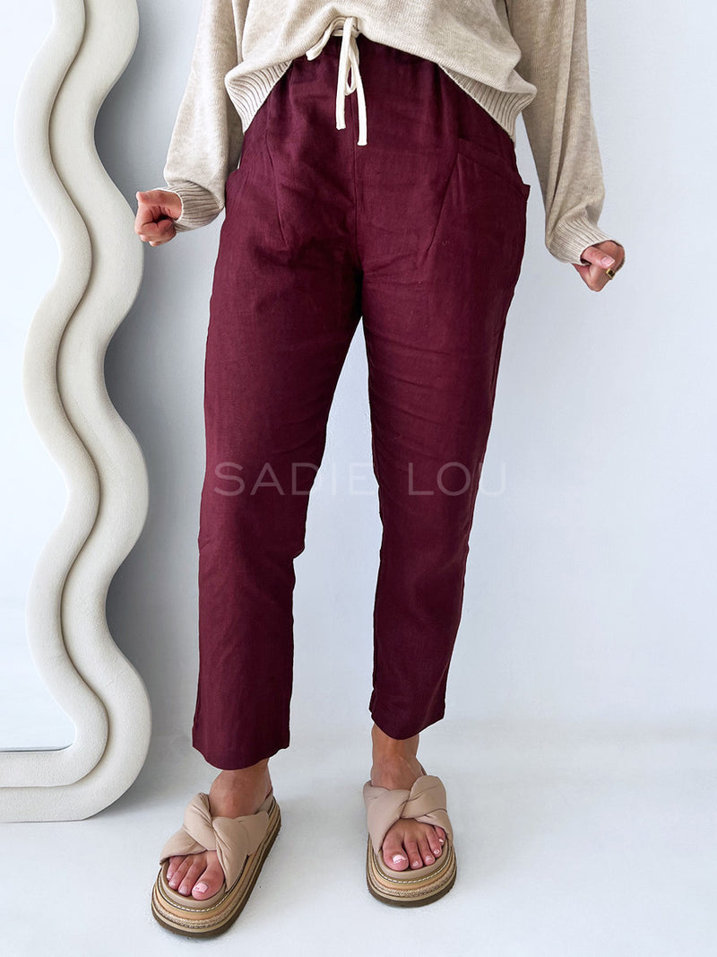 Little Lies / Luxe Linen Pant - Wine