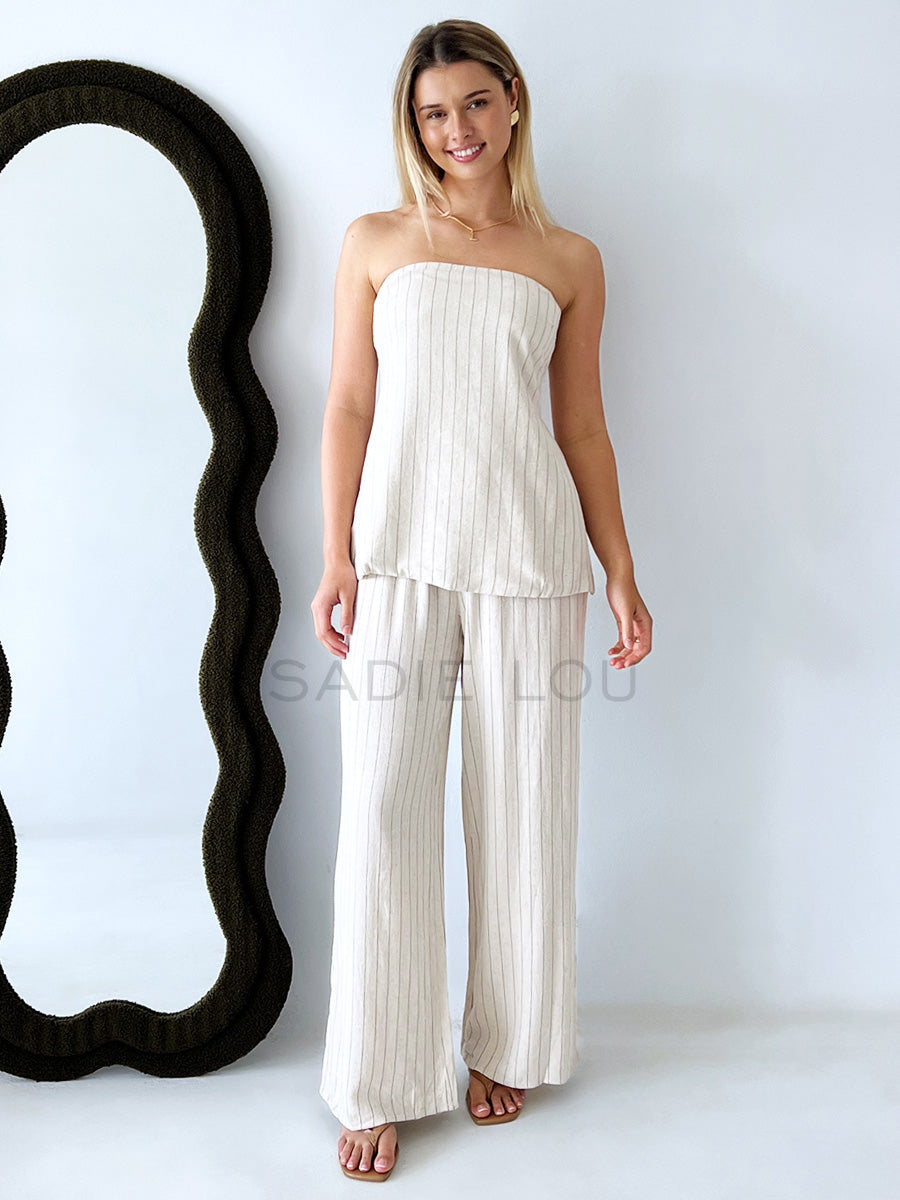By Frankie / Connie PinStripe Pant Set - Oat