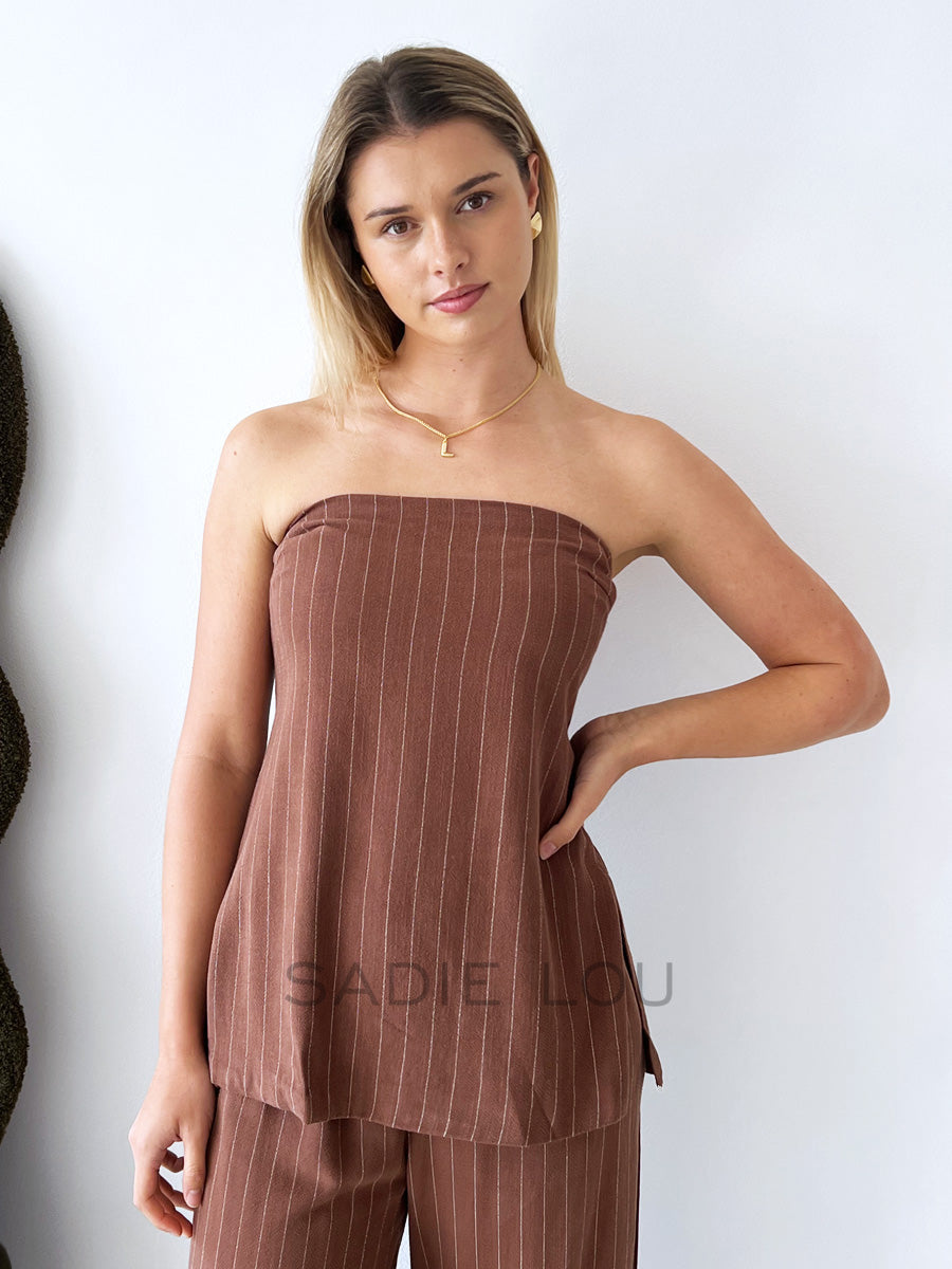 By Frankie / Connie PinStripe Pant Set - Choc