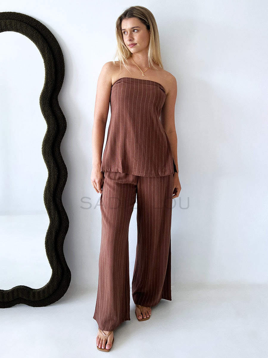 By Frankie / Connie PinStripe Pant Set - Choc