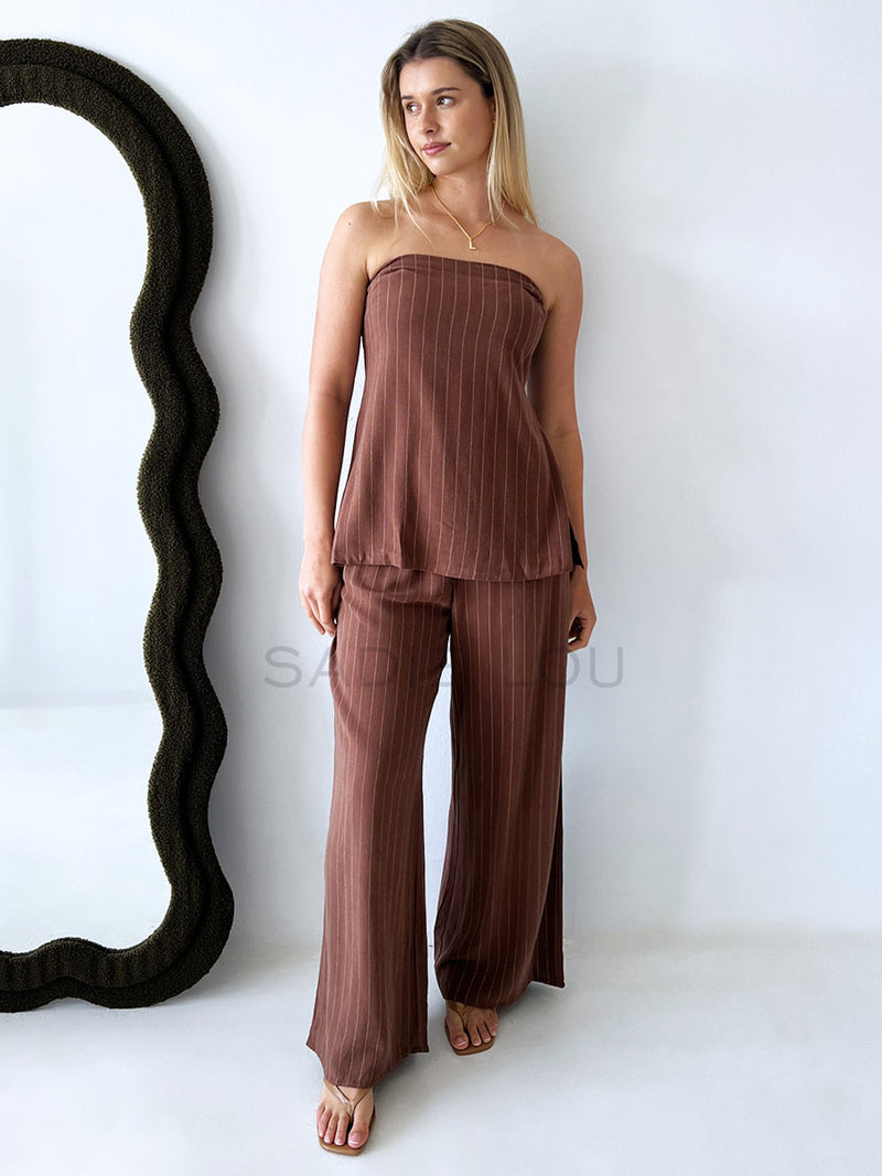 By Frankie / Connie PinStripe Pant Set - Choc