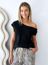 Polly Off Shoulder Knit Top - Black