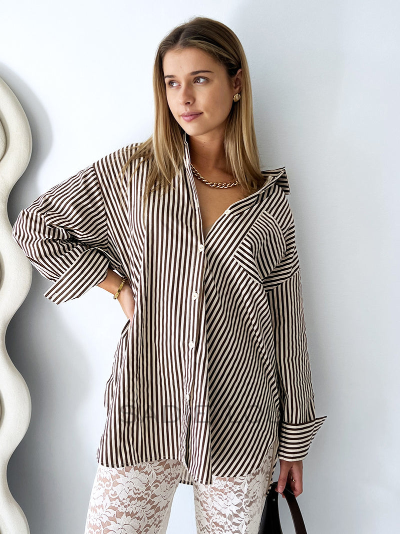 By Frankie / Penny Blouse - Mocha/White Stripe