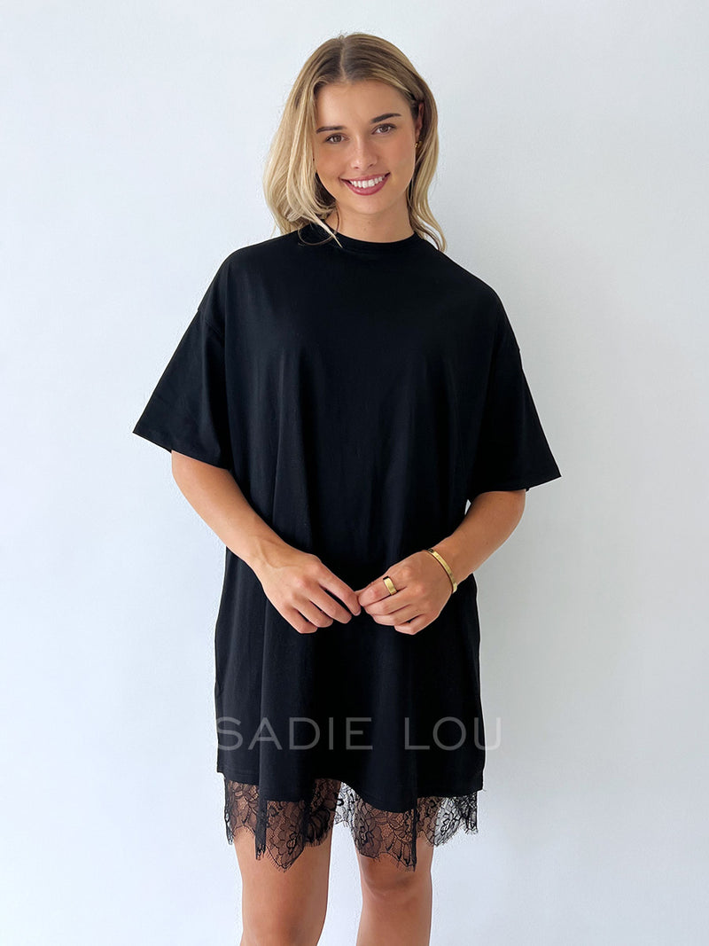 By Frankie / Sofia Lace Tee Mini Dress - Black