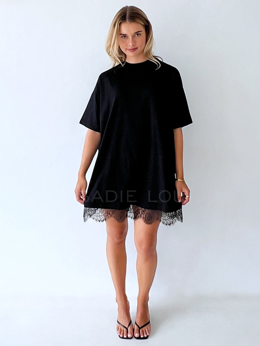 By Frankie / Sofia Lace Tee Mini Dress - Black